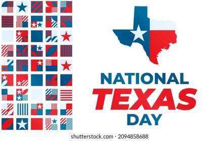 National Texas Day. February 1. National Texas Day Recognizes The Lone Star State Along With Its Fierce Record Of Indepenence, People And History. Design For Poster, Card, Banner, Background. 