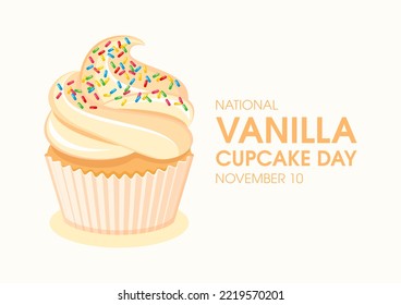 National Vanilla Cupcake Day illustration. Creamy vanilla cupcake with sprinkle sugar icon. November 10 each year. Important day - Powered by Shutterstock