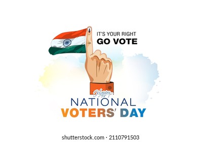 National Voters day of India. Voters Hand finger with black mark and trycolor flag background