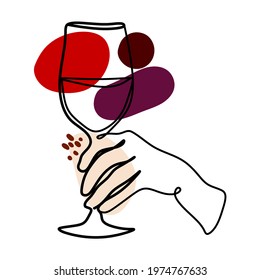 National Wine Day in lineart style. Glass of wine in hand - Powered by Shutterstock