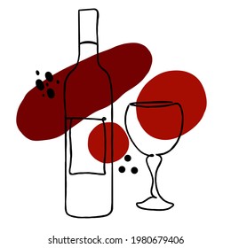 National Wine Day in lineart style. A bottle of wine with a glass - Powered by Shutterstock