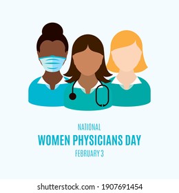 National Women Physicians Day Illustration. Female Doctor With Stethoscope Icon. Group Women Doctors Avatar Illustration. Women Physicians Day Poster, February 3. Important Day