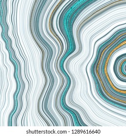 Natiral luxury. Turquoise and white swirls in agate marble with gold veins. Abstract texture illustration.