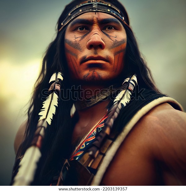 Native American Brave Noble Determined Warrior Stock Illustration 