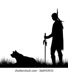 Native American Indian Silhouette With Dog