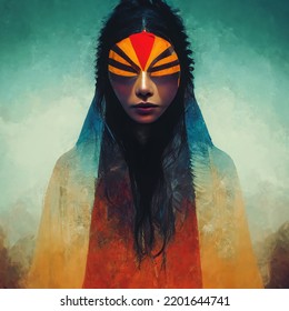 Native american indian woman face abstract background 