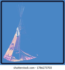 Native American Tipi with Blue Background