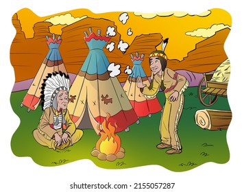 Native American Tribe Campground Illustration Stock Illustration ...