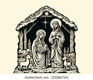 Nativity christian christmas scene  A simple Christmas drawing