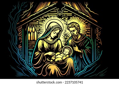 Nativity christian christmas scene  A simple Christmas drawing