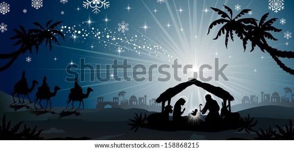 Nativity Scene Holy Family Three Kings Stock Illustration 158868215 ...