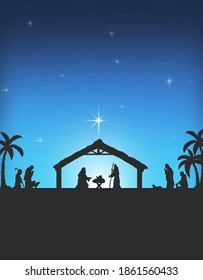 Nativity Scene Silhouette Holiday Holly Night Stock Vector (Royalty ...