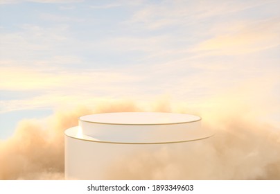 Natural Beauty Podium Backdrop For Product Display With Dreamy Sky Background. Romantic 3d Scene.