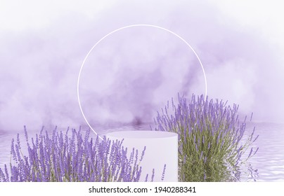 Natural Beauty Podium Backdrop For Product Display With Spring Flower. 3d Rendering.