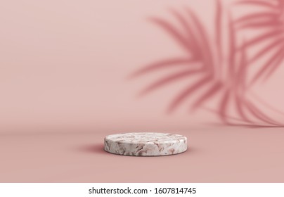 Natural Beauty Poduim Backdrop With Empty Cube Box For Cosmetic Product Display. Fashion Beauty Background With Marble Stone Texture.3d Rendering. 