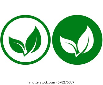 Natural Branch Icon With Green Leaf Silhouette