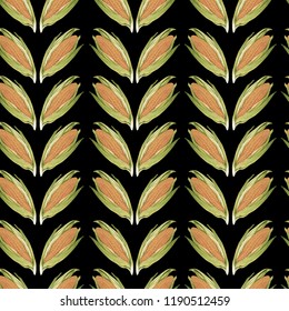 Natural Corn Seamless Watercolour Black Pattern For Wrapping, Branding, Craft, Textile