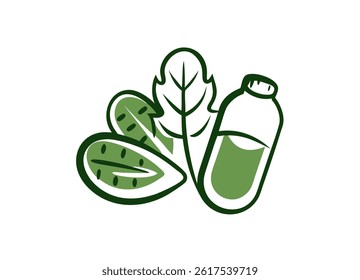 Natural Cucumber and Leaf with Green Liquid Bottle Illustration Vector Icon
