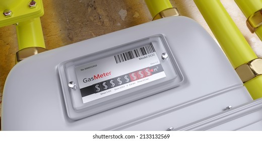 Natural Gas Home Utility Cost. US Dollar Price, Consumption Measure, USD Sign On Counter Meter Display, 3d Render

