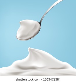 Natural Greek Yogurt In The Spoon Illustration. Bitmap Copy