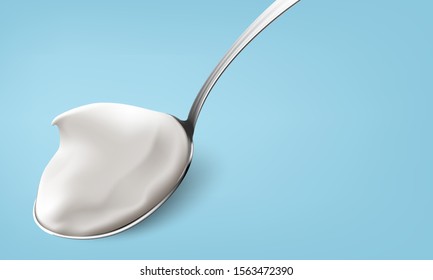 Natural Greek Yogurt In The Spoon Illustration. Bitmap Copy