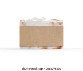 Natural Handmade Organic Soap With Craft Paper Label, Hand Crafted Natural Soap With Sleeve Mockup For Design And Branding, 3d Illustration