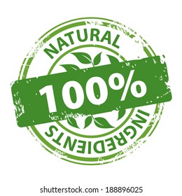 Natural Ingredients 100 Percent Green Rubber Stamp Icon Isolated On White Background. Illustration