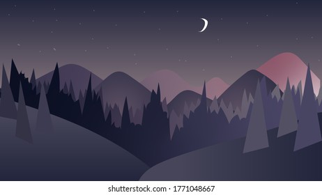 Night Mountain Winter Landscape Vector Illustration Stock Vector ...