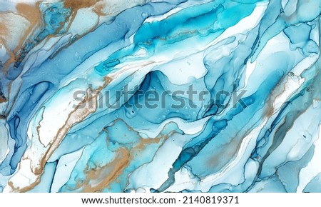 Natural luxury abstract fluid art painting in alcohol ink technique. Tender and dreamy wallpaper. Mixture of colors creating transparent waves and golden swirls. For posters, other printed materials