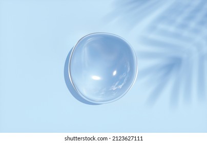 Natural Water Drop On Floor With Foliage Shadow Background For Product Display. Flat Lay. Top View. 3d Rendering.