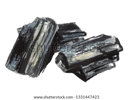 Natural wood charcoal. Watercolor hand drawn illustration  isolated on white background