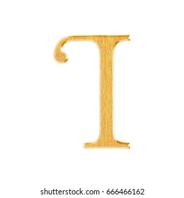 Natural wooden uppercase or capital letter I in a 3D illustration with a light brown wooden color and grain texture with a bevel in a libertine font isolated on a white background with clipping path.