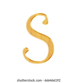 Natural wooden uppercase or capital letter S in a 3D illustration with a light brown wooden color and grain texture with a bevel in a libertine font isolated on a white background with clipping path.