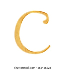 Natural wooden uppercase or capital letter C in a 3D illustration with a light brown wooden color and grain texture with a bevel in a libertine font isolated on a white background with clipping path.