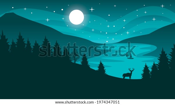 Nature Art Dark Cyan Forest Stock Illustration 1974347051