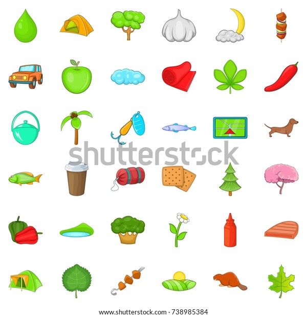 Nature food icons set.\
Cartoon style of 36 nature food  icons for web isolated on white\
background