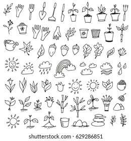 Nature Icons Set, Hand Drawn Doodle Collection Of Nature Symbols