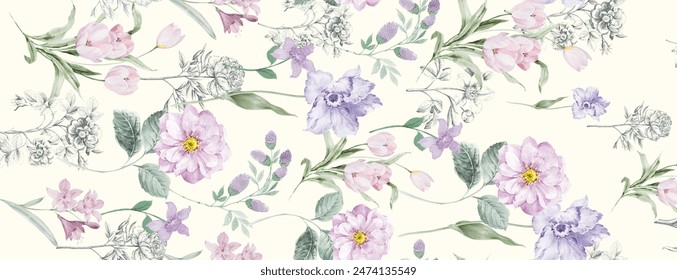 Nature Inspired Scroll Designs in Watercolor Floral Patterns