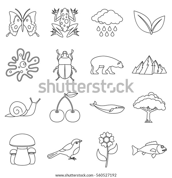 Nature items icons set. Outline illustration of 16\
nature items  icons for\
web