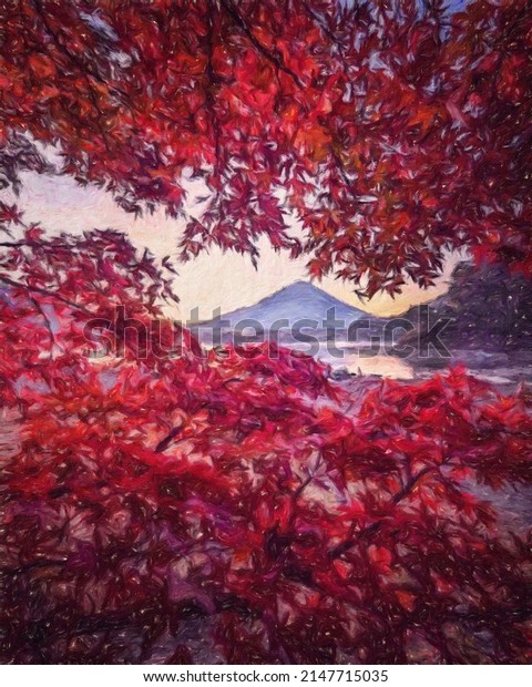 3d Nature landscape painting in oil pictorial art, famous travel and tourism place, outdoor vacation trend print for wall or canvas. Modern fine arts design wallpaper. Wall art drawing.