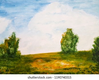 Nature Lanscape Painting Background. Oil Painting. Sunshine Day. 