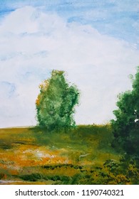 Nature Lanscape Painting Background. Oil Painting. Sunshine Day. 