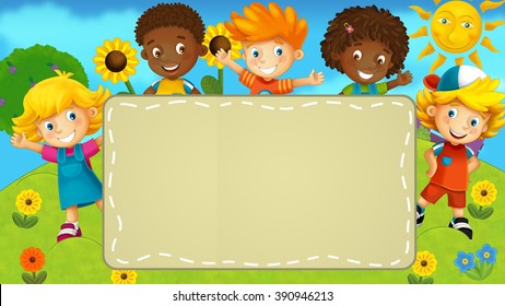 Nature scene with a kid - frame - illustration for children - Powered by Shutterstock