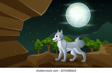 Nature Scene With A Wolf In The Cave