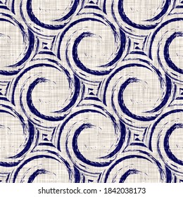 Nautical Blue Swirl Wave On Linen Texture Background. Summer Coastal Living Style Home Decor Tile Swatch. Wavy Spiral Maritime Naval Material. Modern Mariner Stylish Natural Textile Seamless Pattern.
