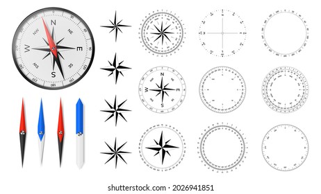Navigational compass with set of additional dial faces, wind roses and directional needles