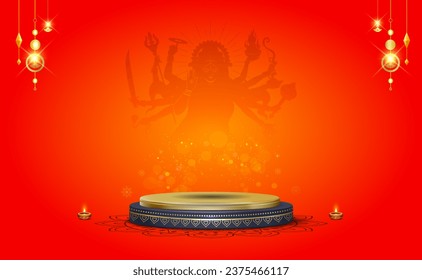 Navratri Poster Background design for Maa Durga puja festival. Podium stage with festive red background. - Powered by Shutterstock