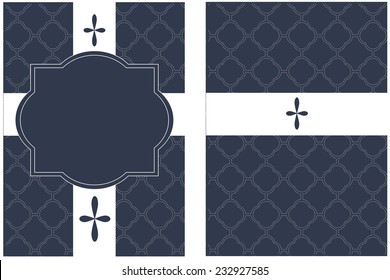 Navy Blue Boy's Baptism/Christening/First Communion/Confirmation Invitation Template with Quatrefoil Background  - Powered by Shutterstock