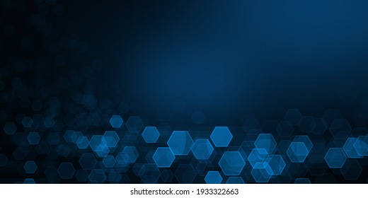 Navy Blue Dark Hexagon Bokeh Wall Background, Technology Or Science Style Put Text In The Empty Space.