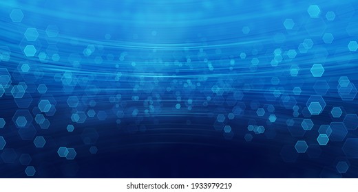 Navy Blue Dark Hexagon Bokeh Background, Abstract Futuristic Technology Or Science Style Put Text In The Empty Space, Feeling Cool.